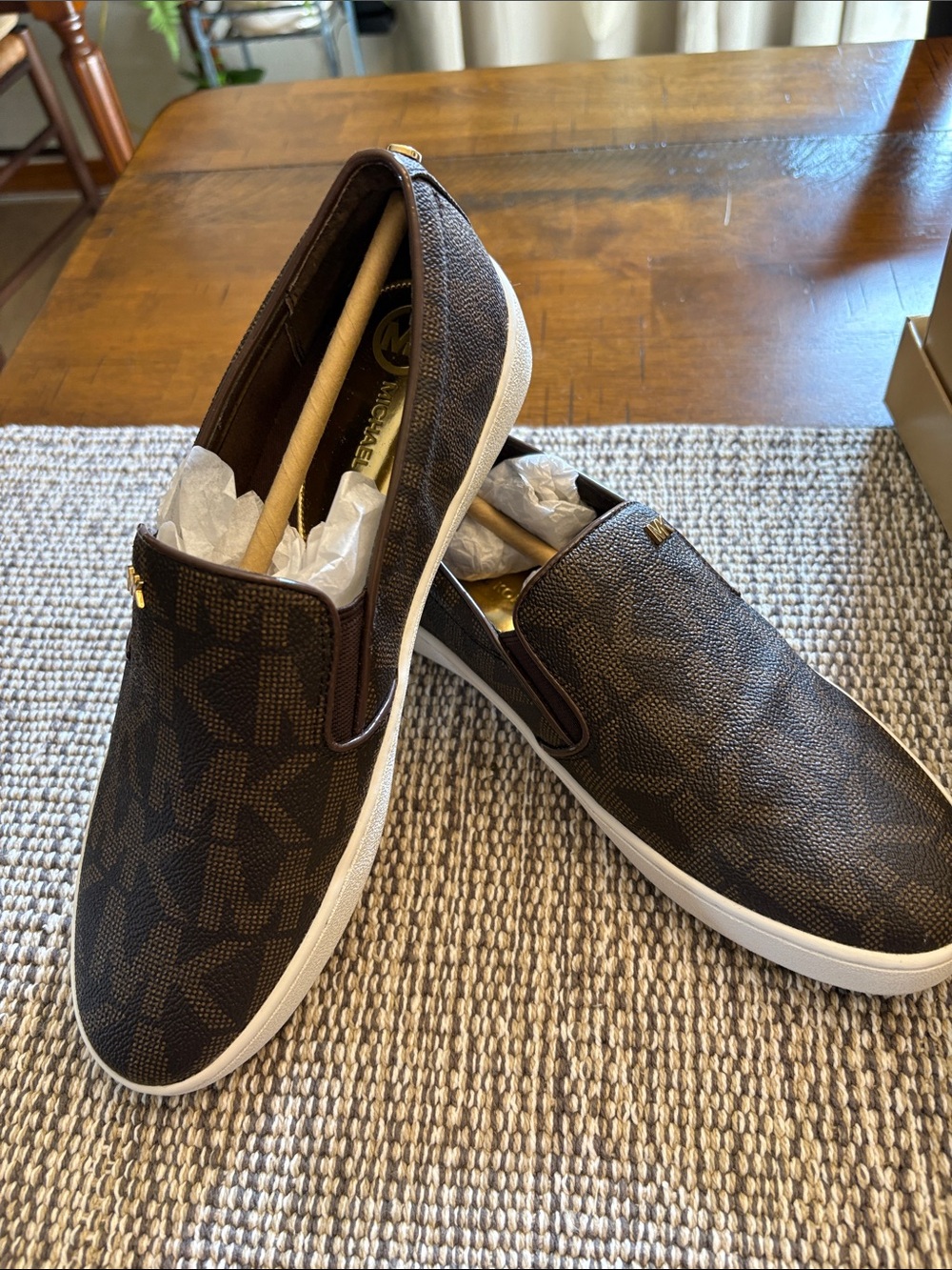 Michael Kors Brown Monogram Slip-On Shoes